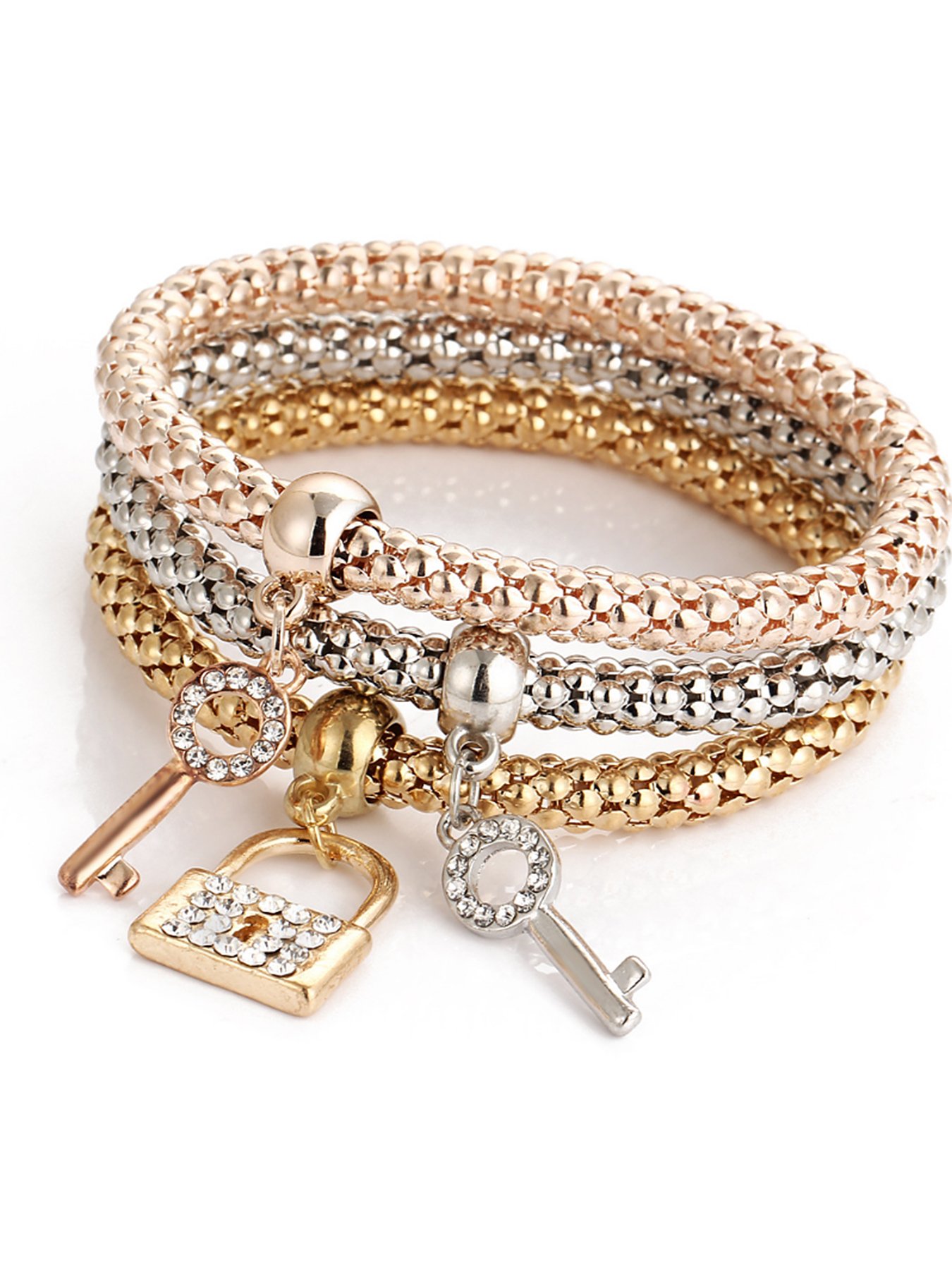 Multi-Color Trio Bangle Bracelets with Charm Set