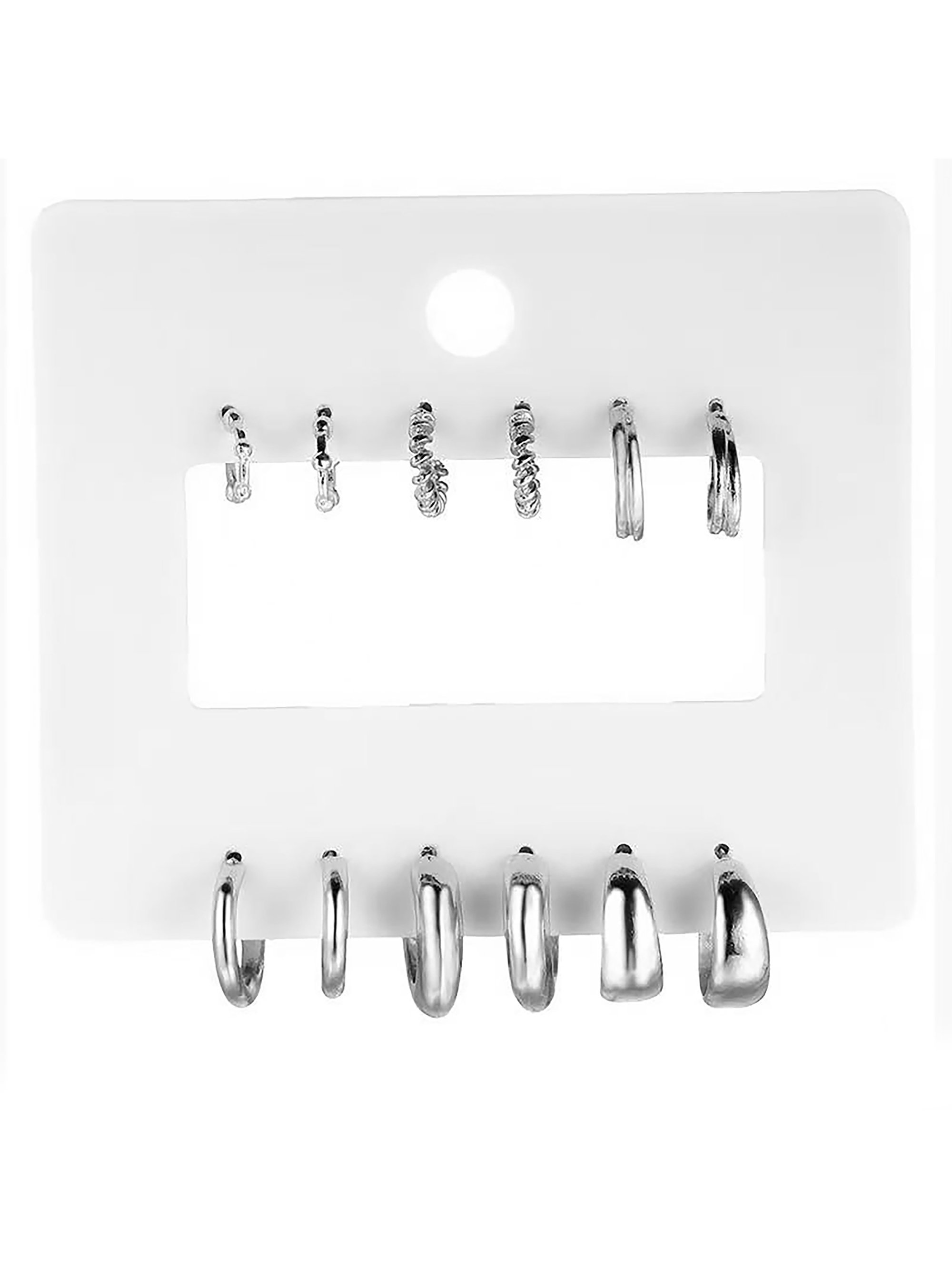 Silver Stud Hoop Earrings Set - 6 Pairs