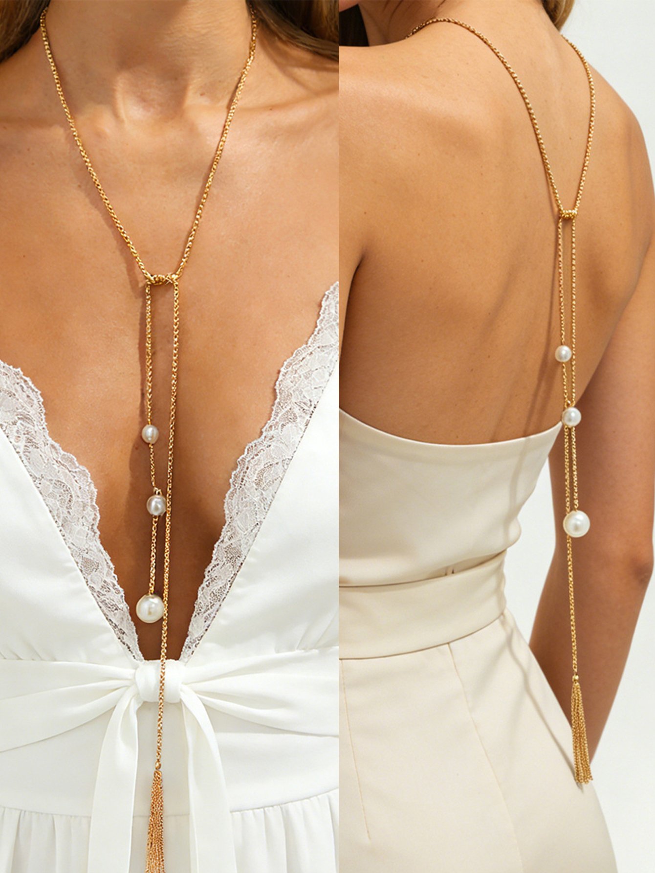 Gold Pearl Y-Lariat Necklace