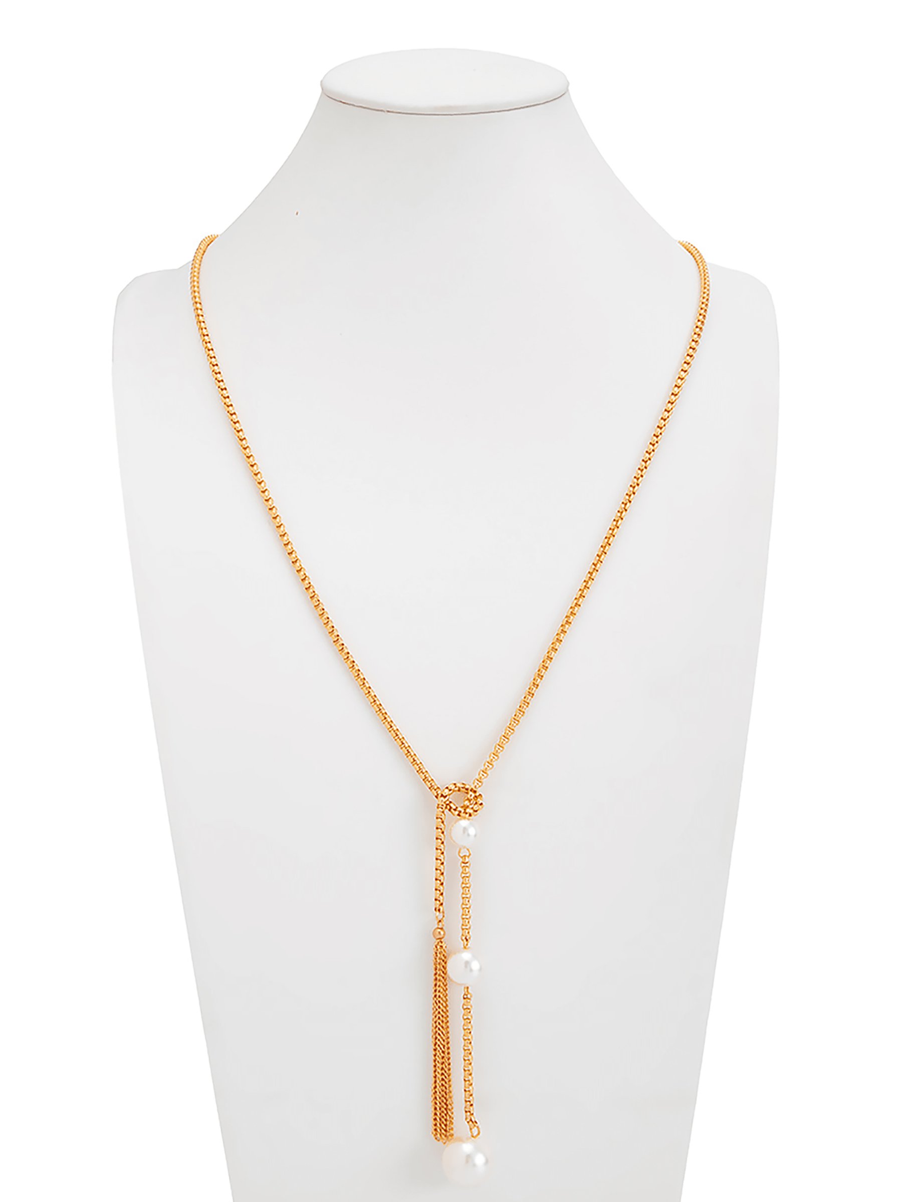 Gold Pearl Y-Lariat Necklace