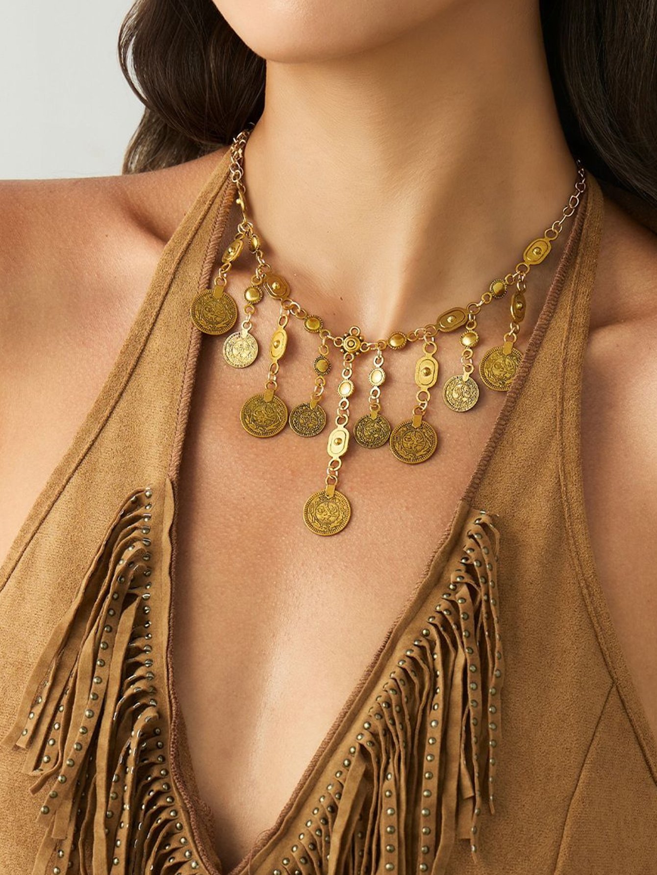 Gold Coin Dangle Chain Necklace