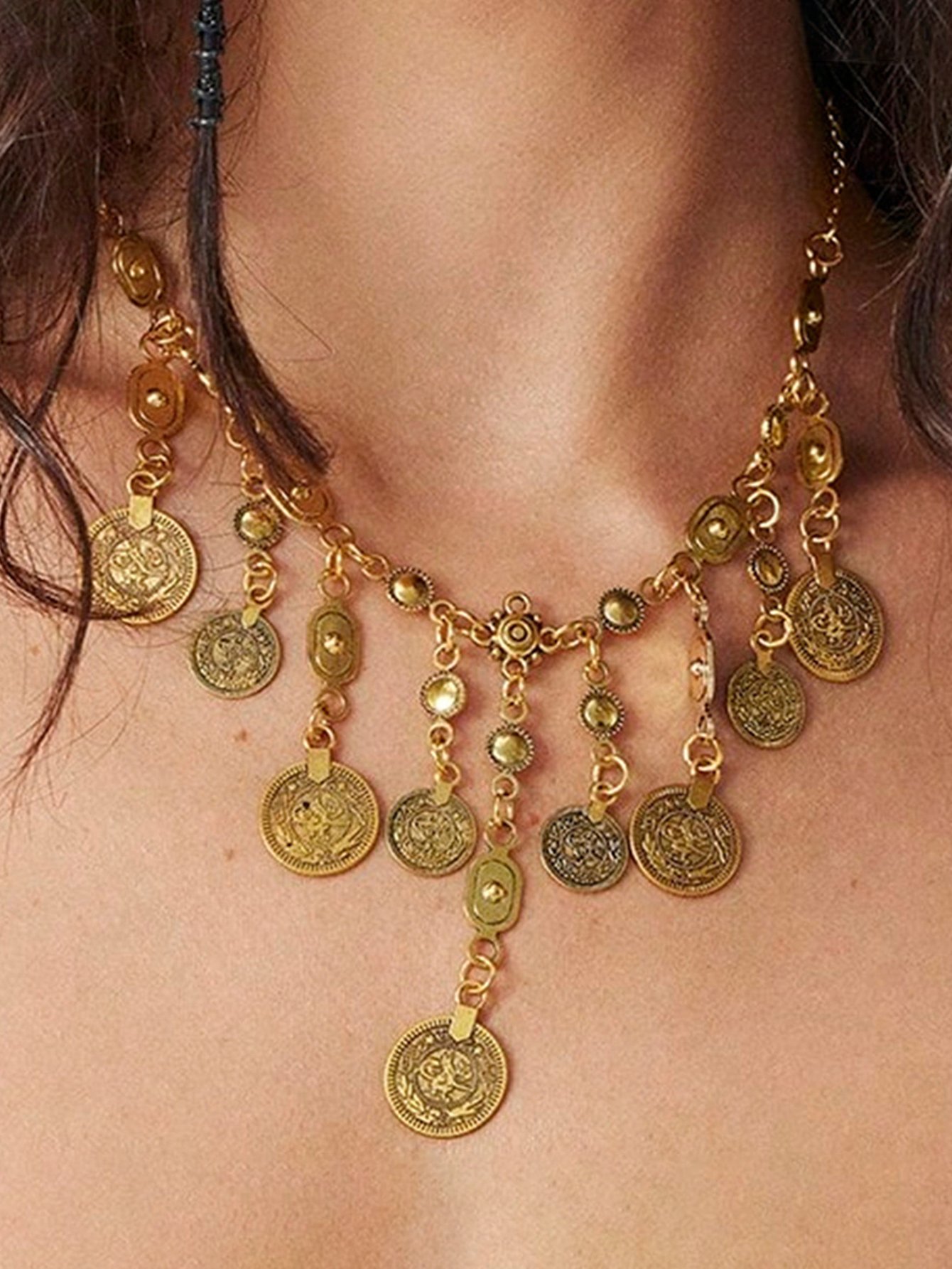 Gold Coin Dangle Chain Necklace