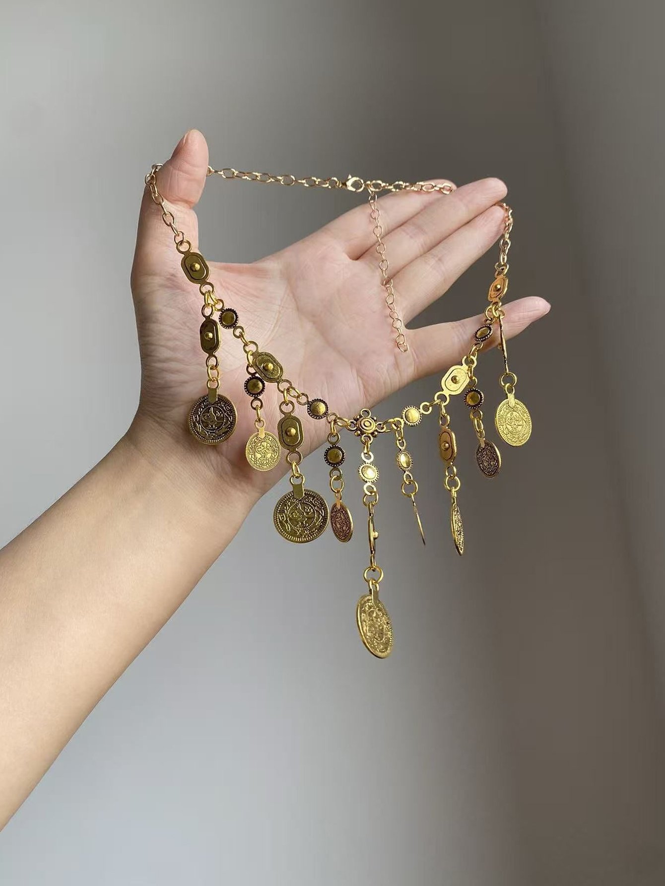 Gold Coin Dangle Chain Necklace