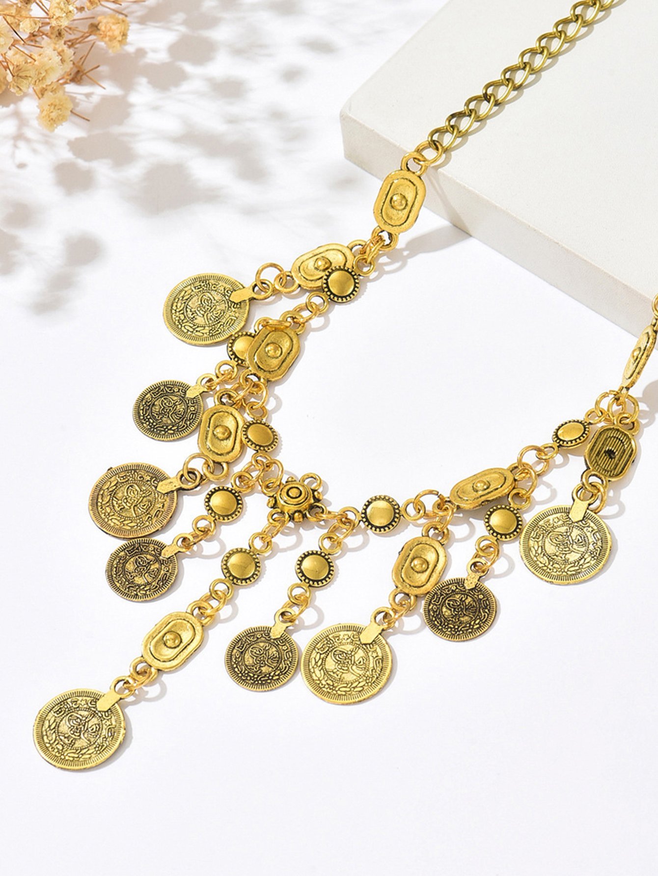Gold Coin Dangle Chain Necklace