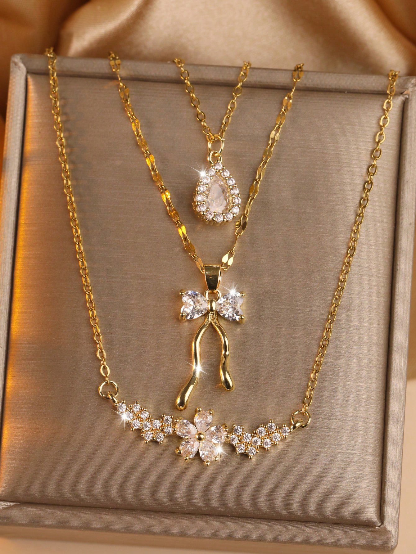 Gold Bow Tie Charm Necklace