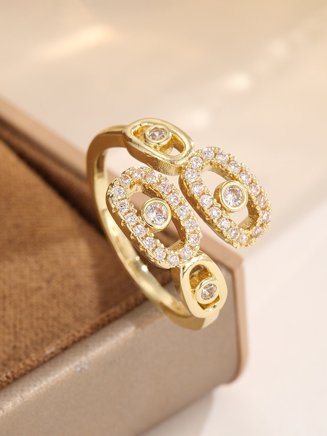 Gold Pave Crystal Casual Ring