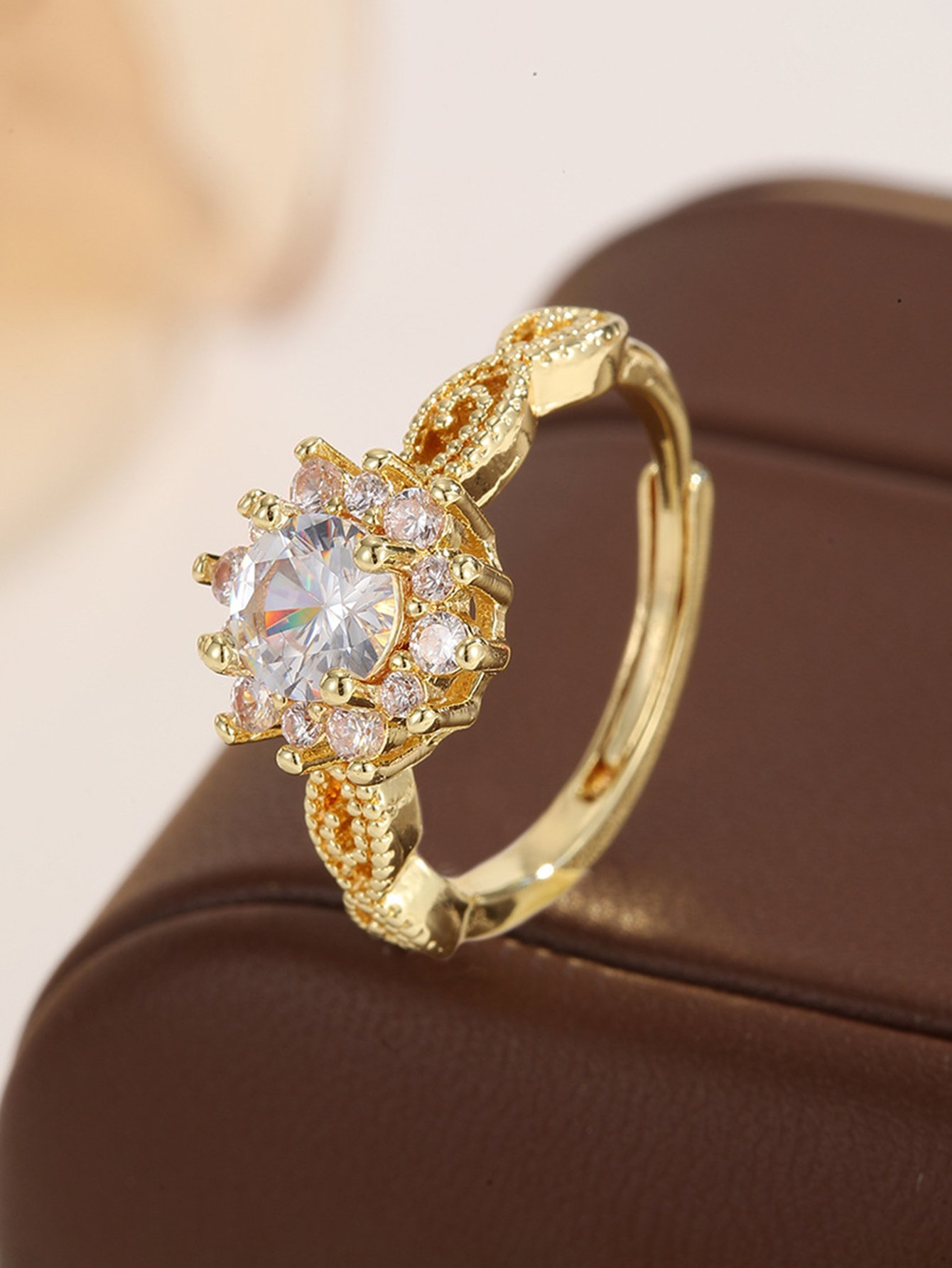 Golden Zircon Solitaire Ring