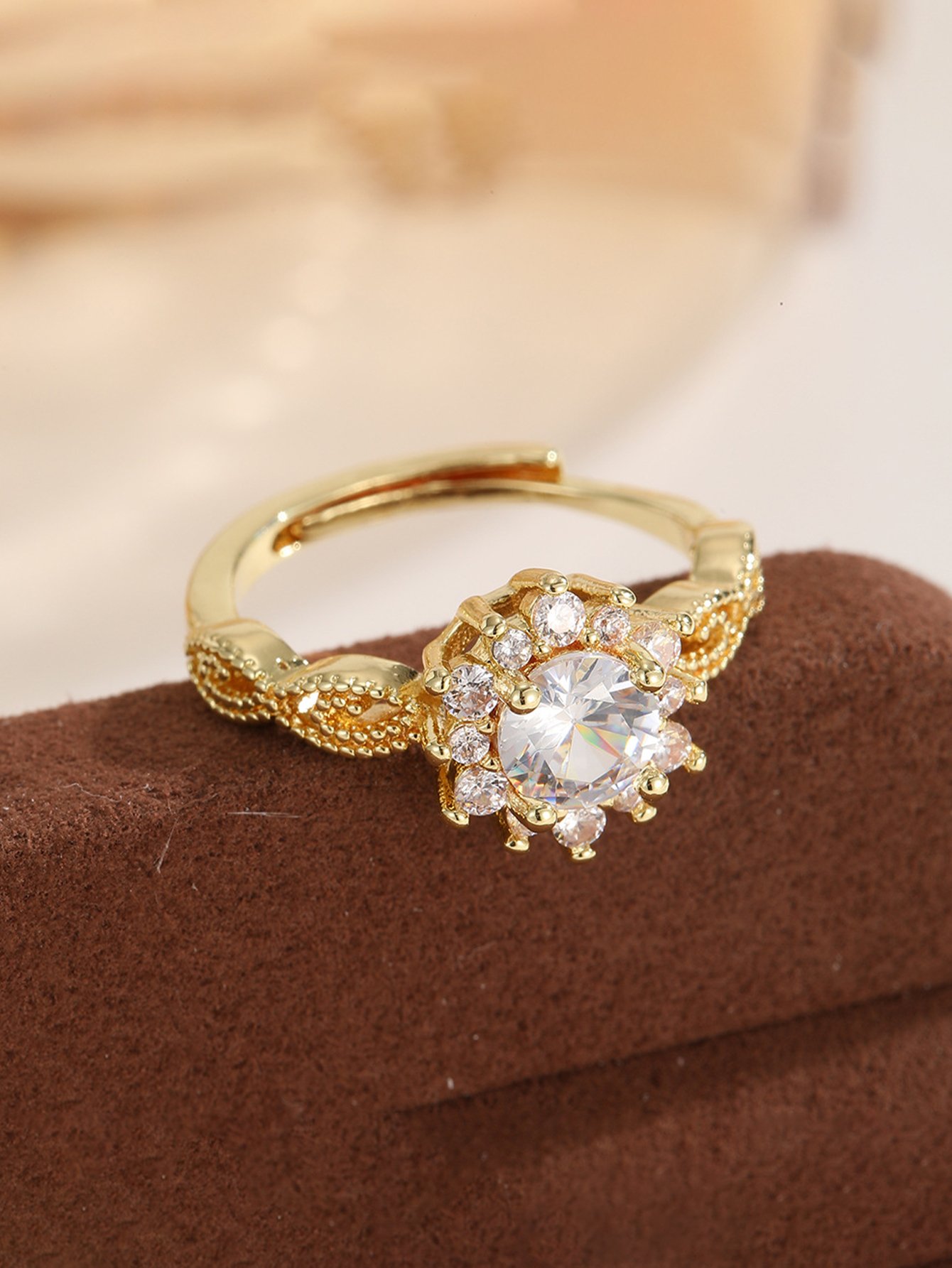 Golden Zircon Solitaire Ring