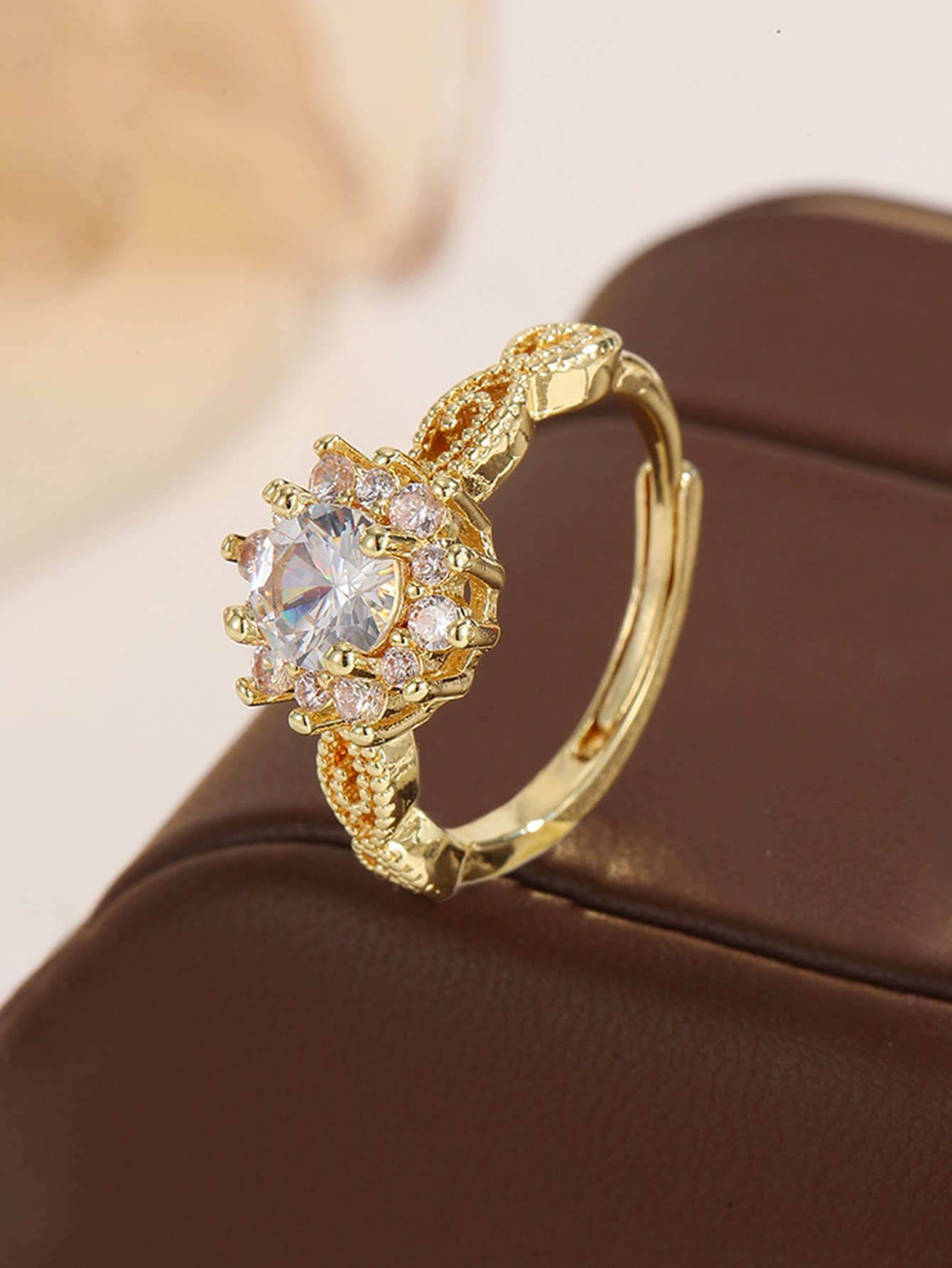 Golden Zircon Solitaire Ring