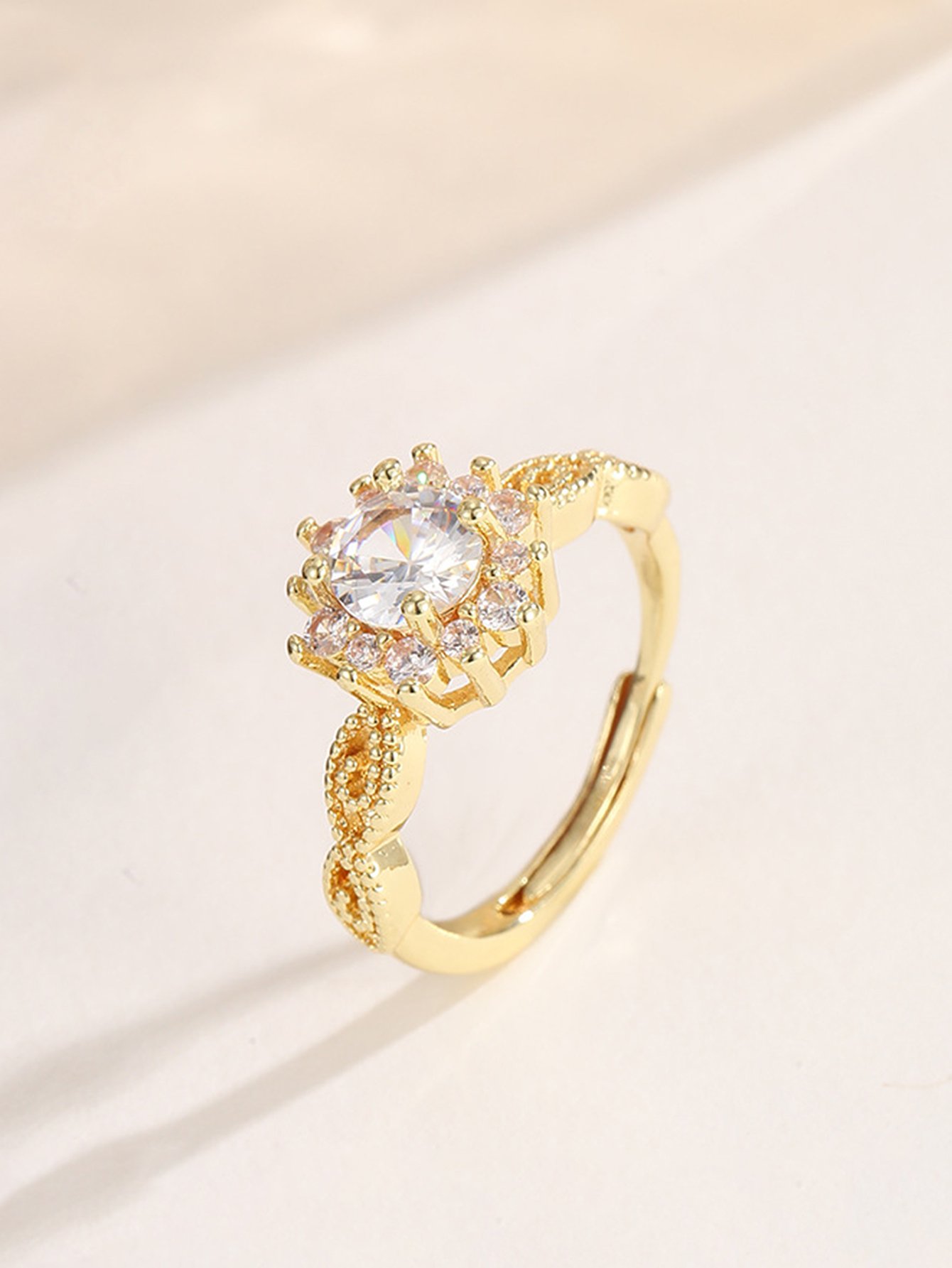 Golden Zircon Solitaire Ring