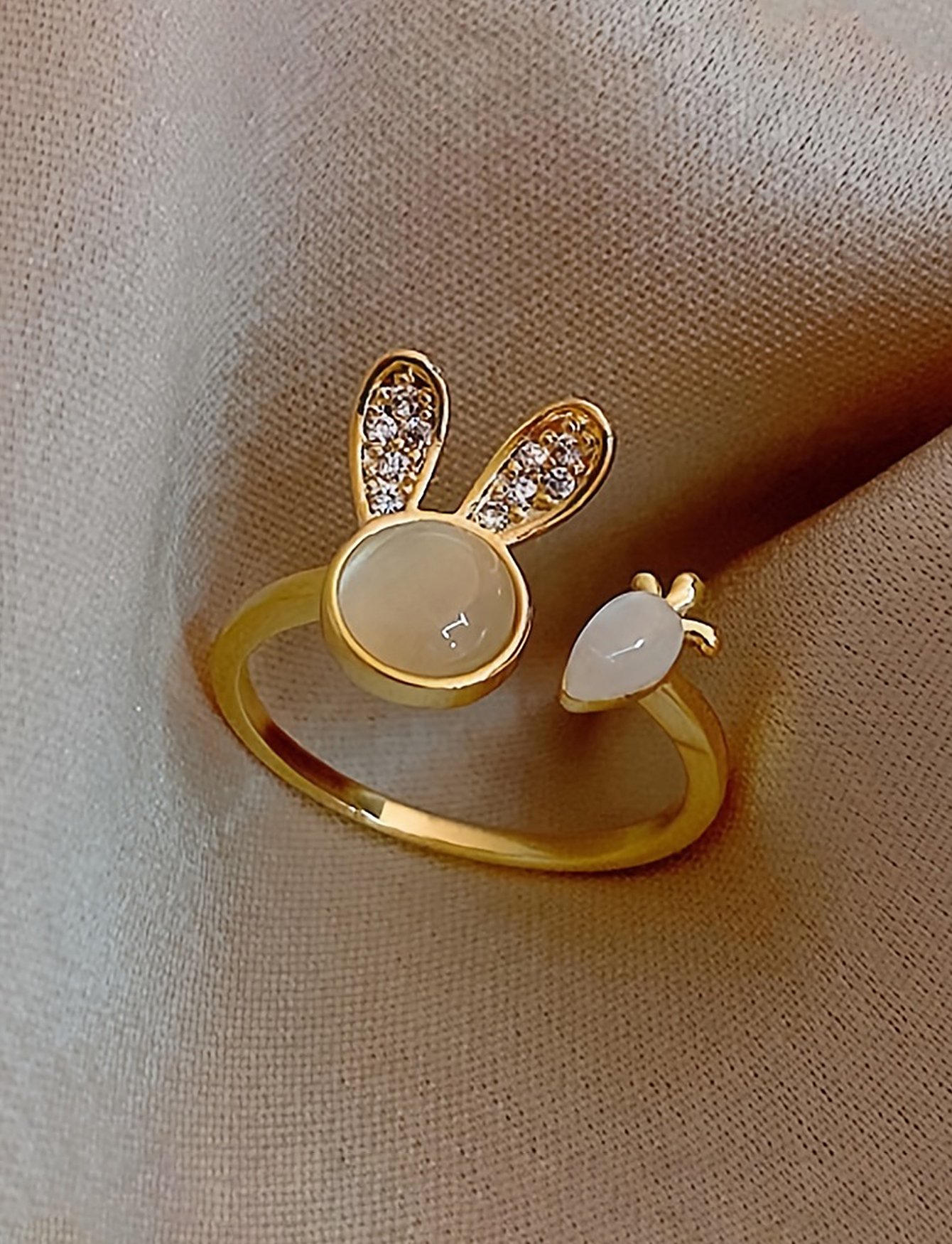 Golden Bunny and Carrot Adjustable Ring