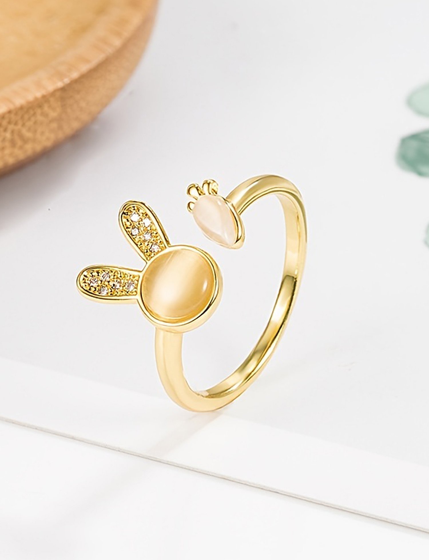 Golden Bunny and Carrot Adjustable Ring