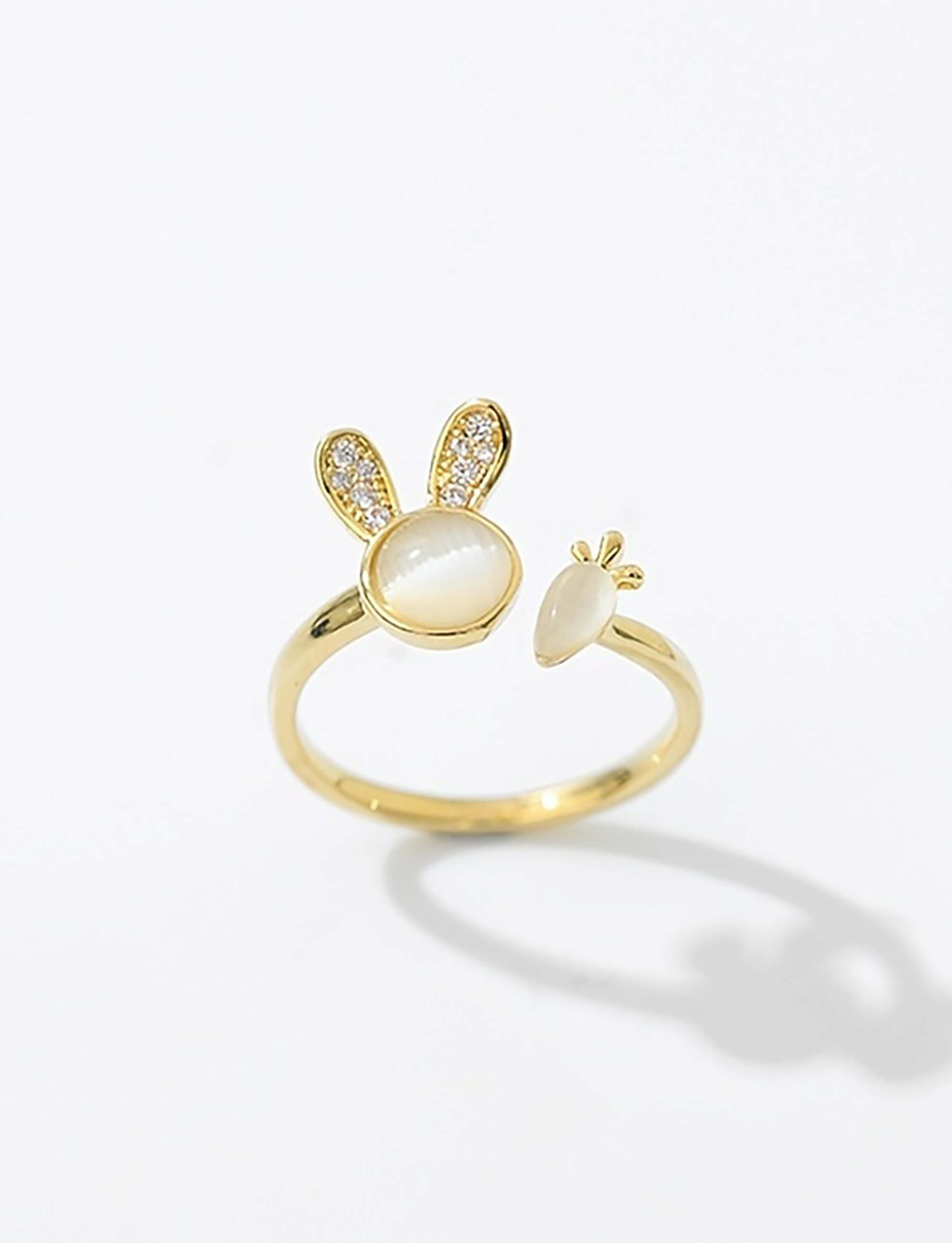 Golden Bunny and Carrot Adjustable Ring