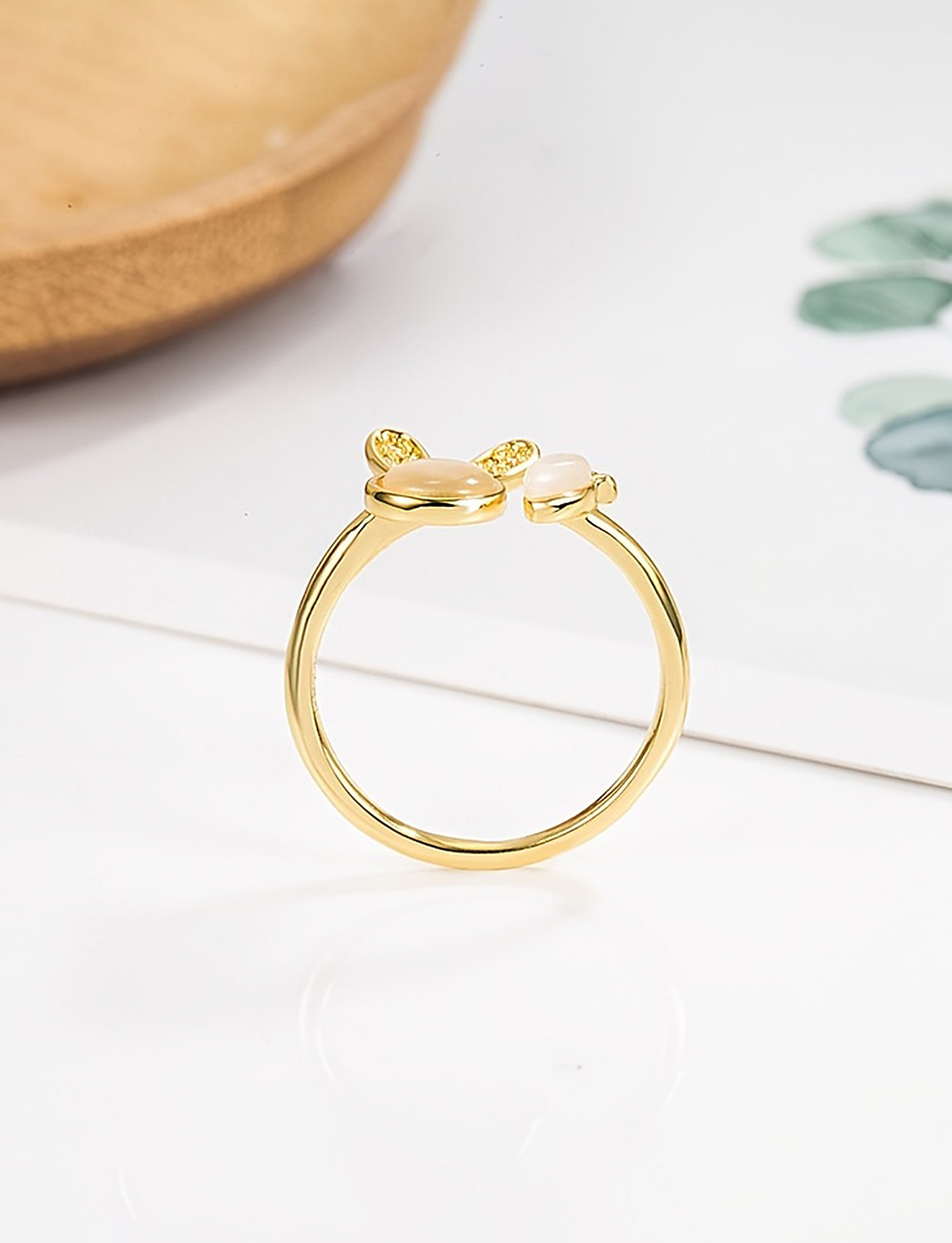 Golden Bunny and Carrot Adjustable Ring