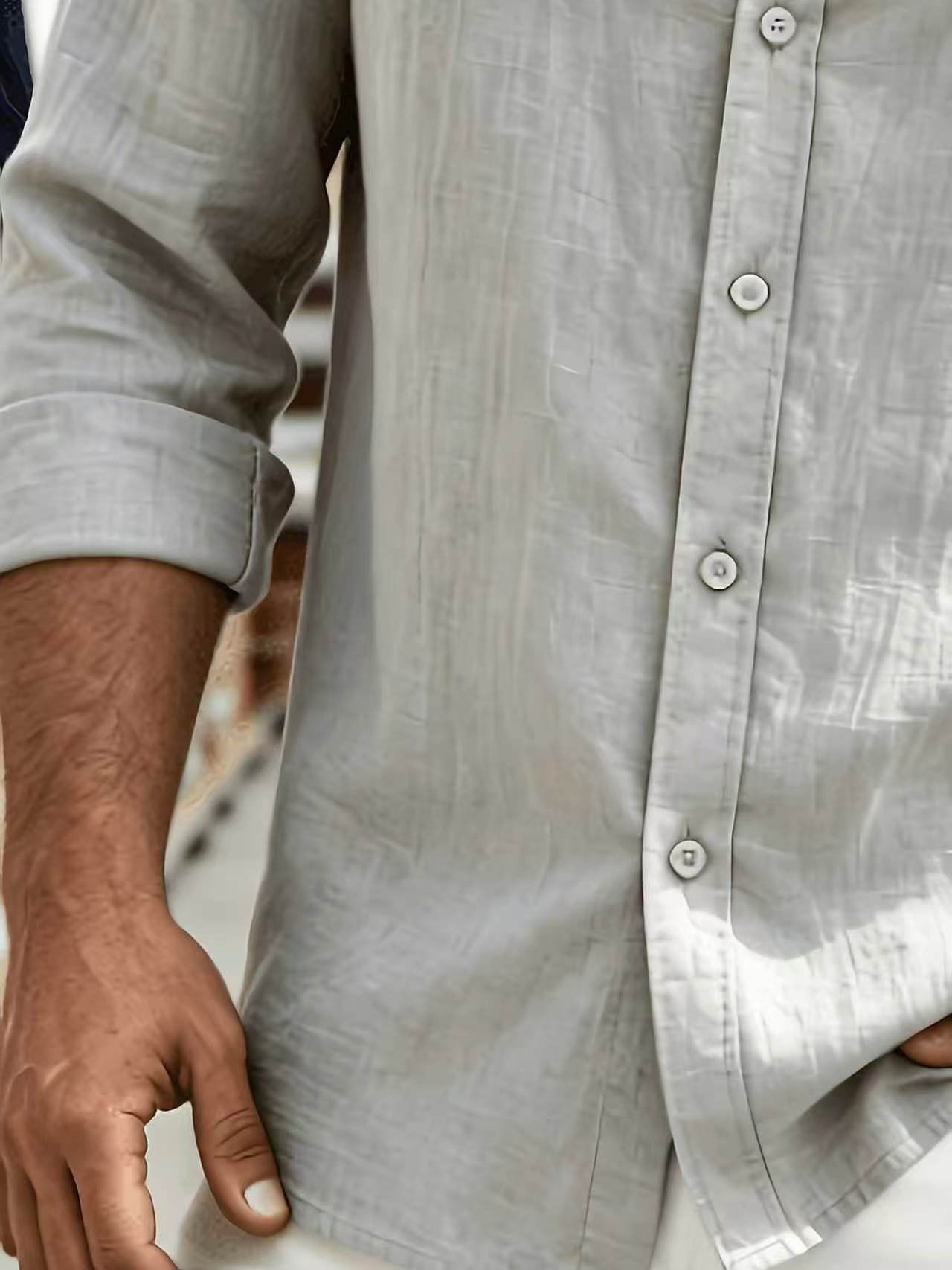 Grey Plain Long-Sleeve Shirt