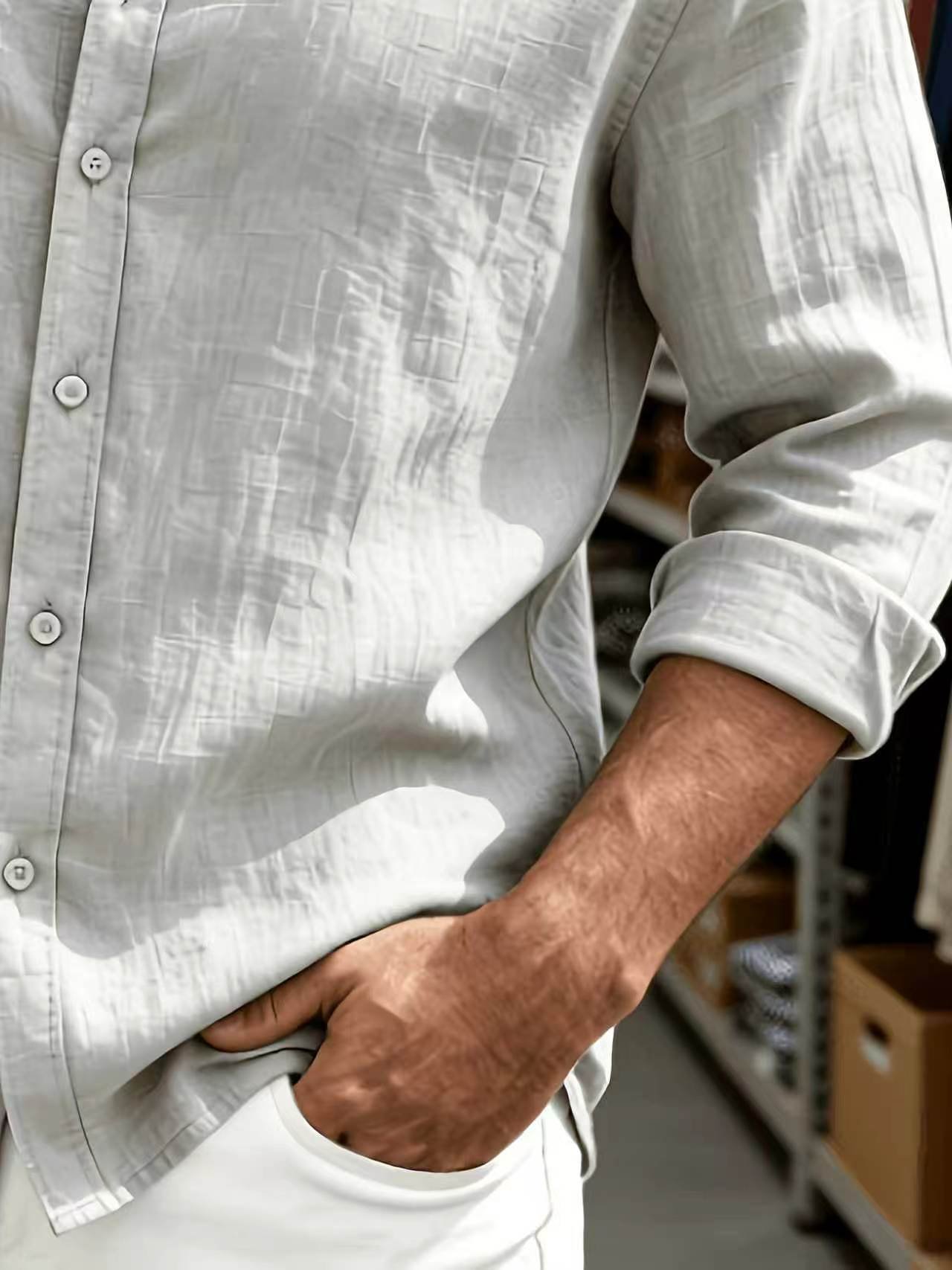 Grey Plain Long-Sleeve Shirt