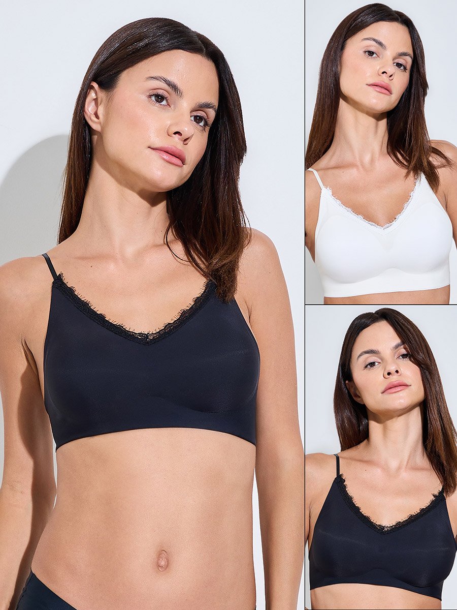 Pack of 2 - Padded Non Wired Bralette with Lace Detail