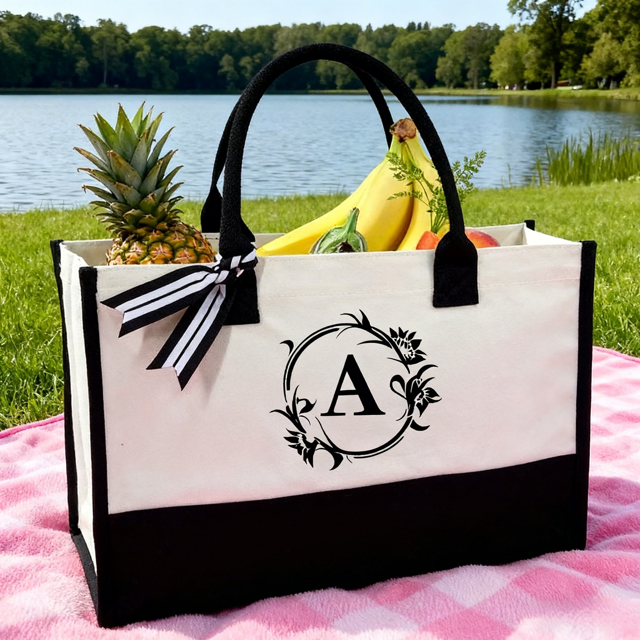 White Monogrammed Tote Bag