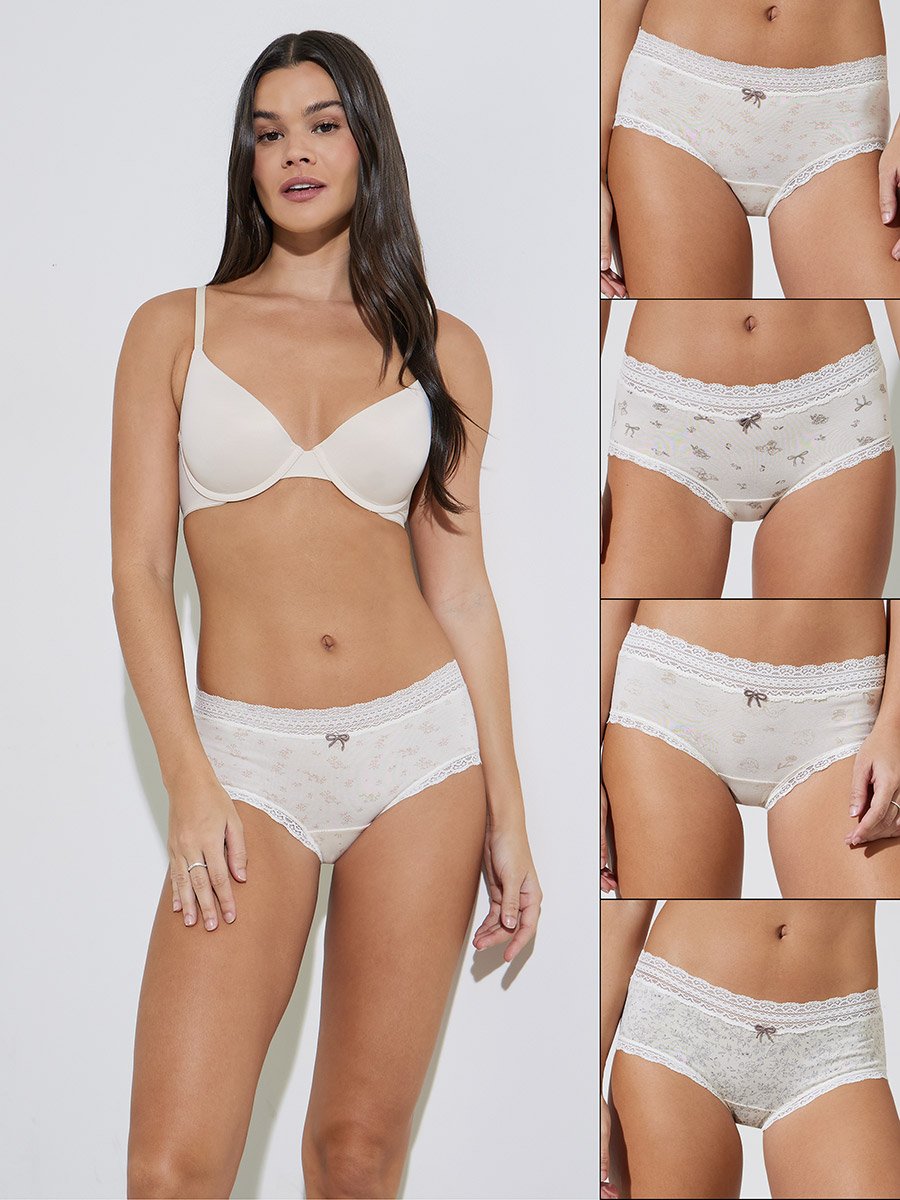 Pack of 4 - Cotton Elastane Printed Midi Brief