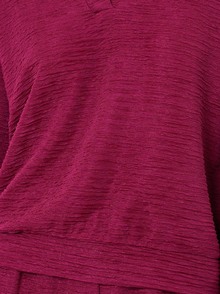 Burgundy Textured Open Collar Knit Top