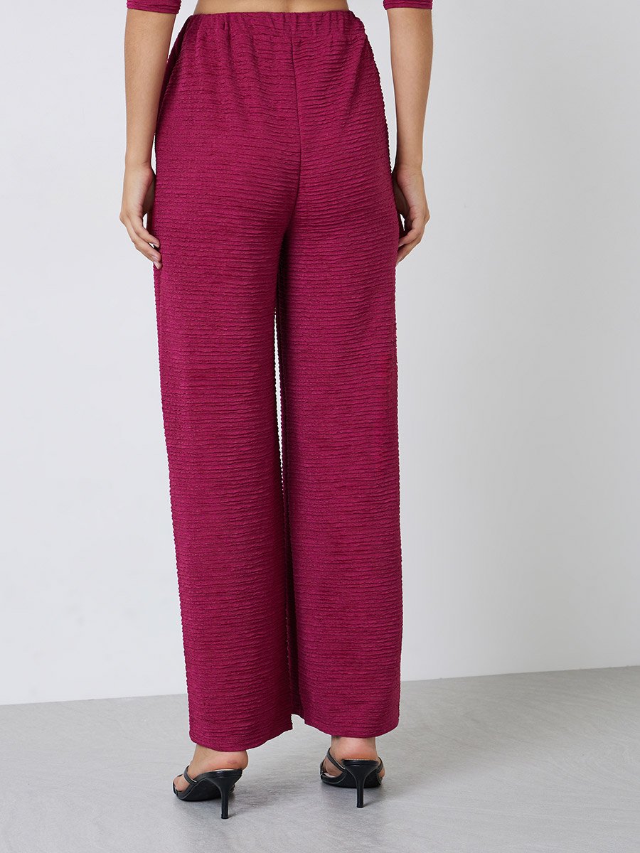 Burgundy Textured Wide Leg Pants