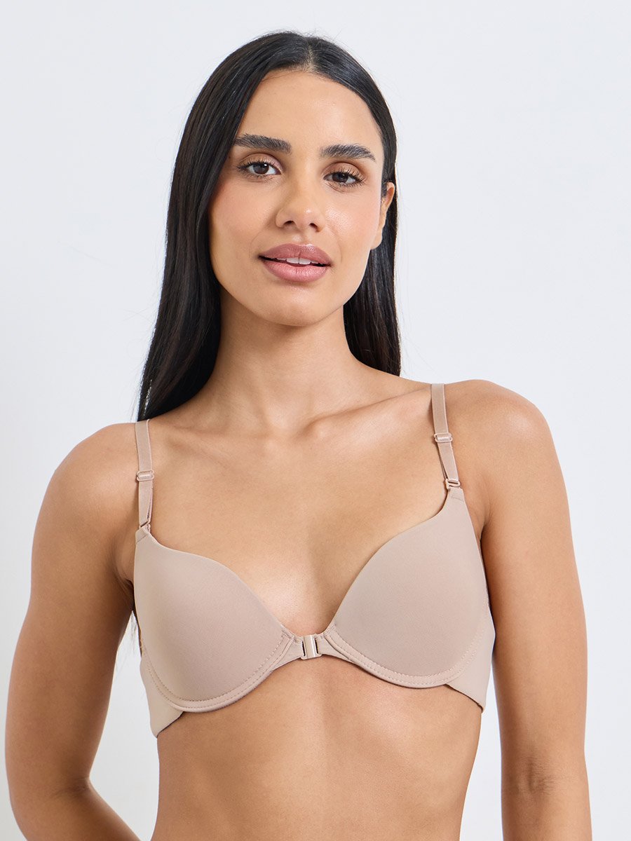 Pack of 2 - Padded Wired Front Clasp Plunge Bra