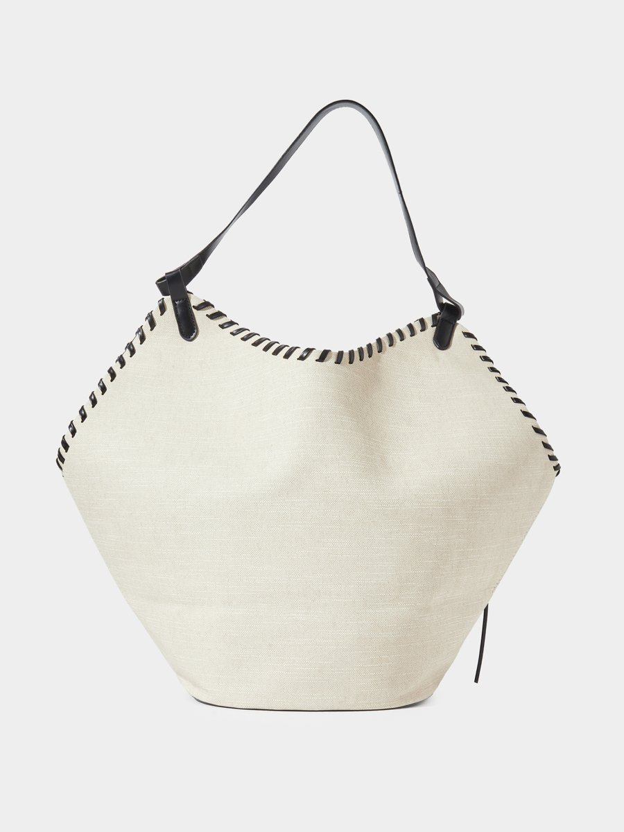 Black Stitch Detail Canvas Tote Bag with A Pouch