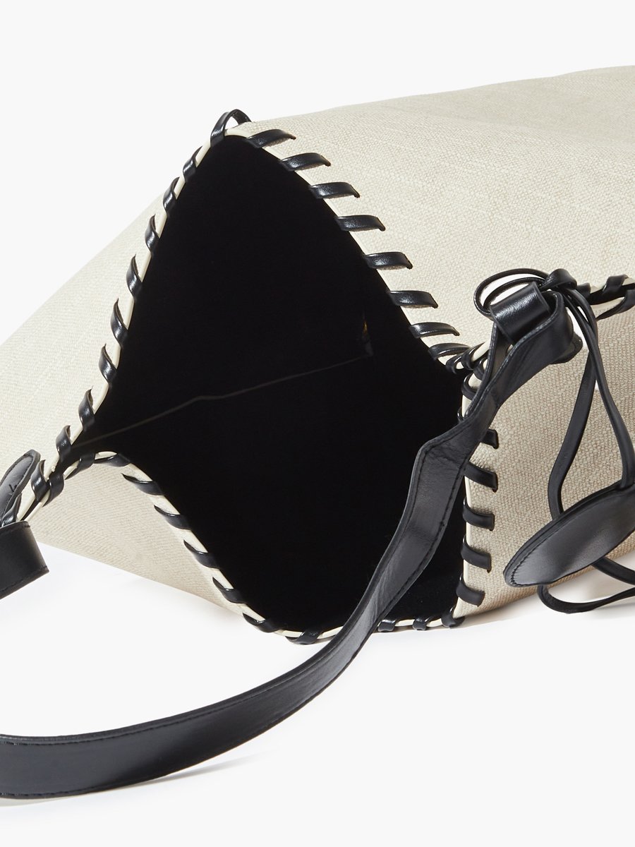 Black Stitch Detail Canvas Tote Bag with A Pouch