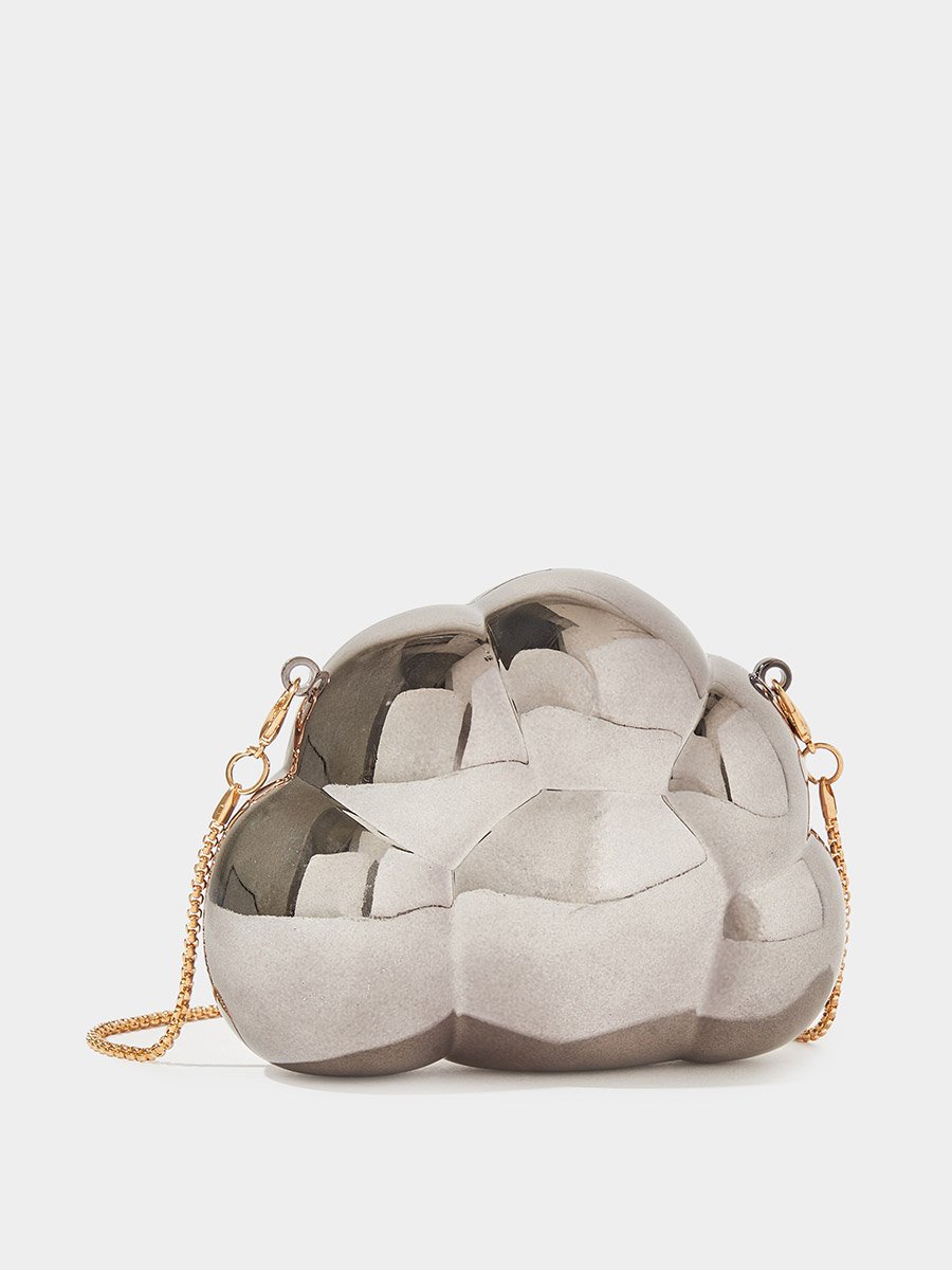 Metallic Grey Acrylic Clutch Bag with Removable Chain Strap