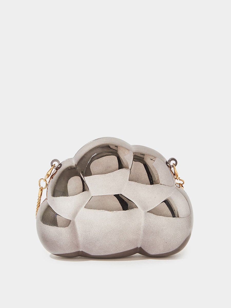 Metallic Grey Acrylic Clutch Bag with Removable Chain Strap
