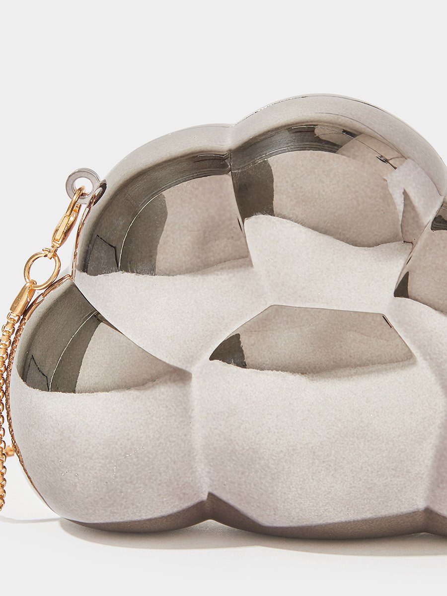 Metallic Grey Acrylic Clutch Bag with Removable Chain Strap