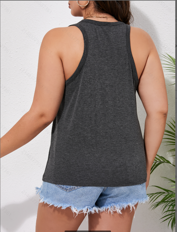 Plus Size Sleeveless Grey Tank Top with Sun Salt Sand Graphic