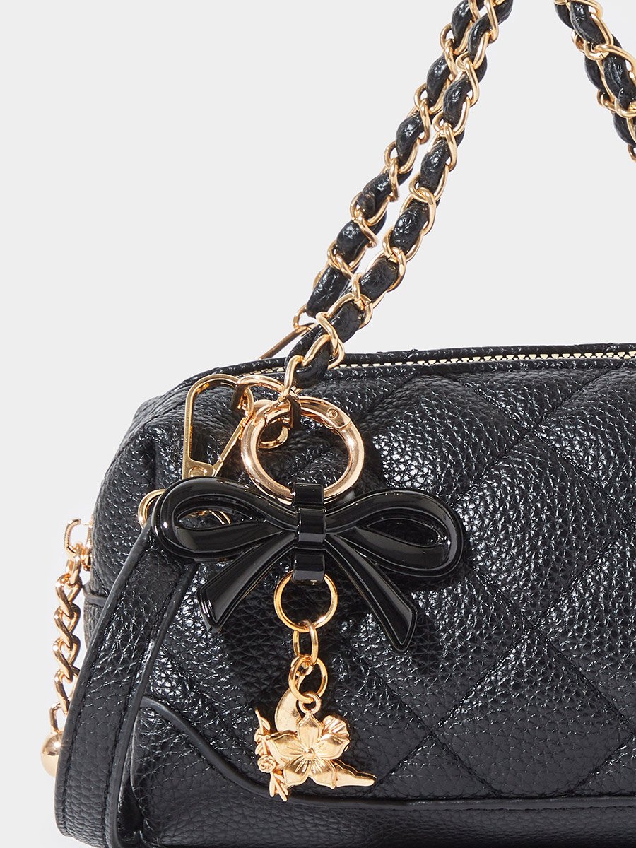 Black Quilted Hand Bag with Bow Charm 