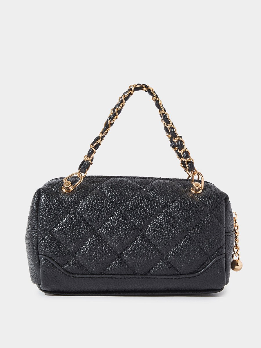 Black Quilted Hand Bag with Bow Charm 