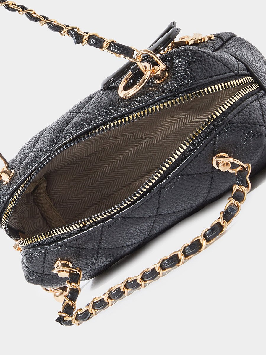 Black Quilted Hand Bag with Bow Charm 
