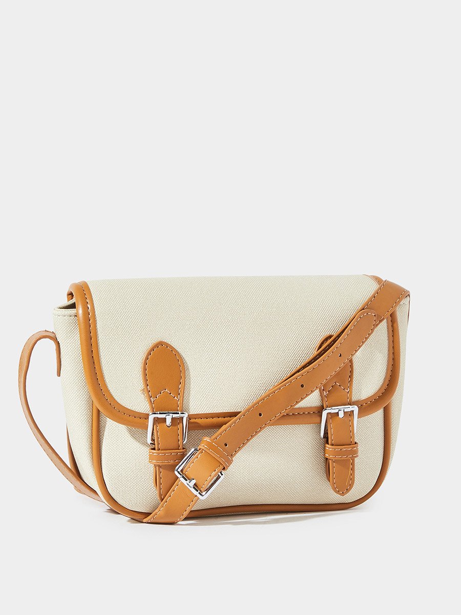 Cream Contrast Trim Flap Crossbody Bag