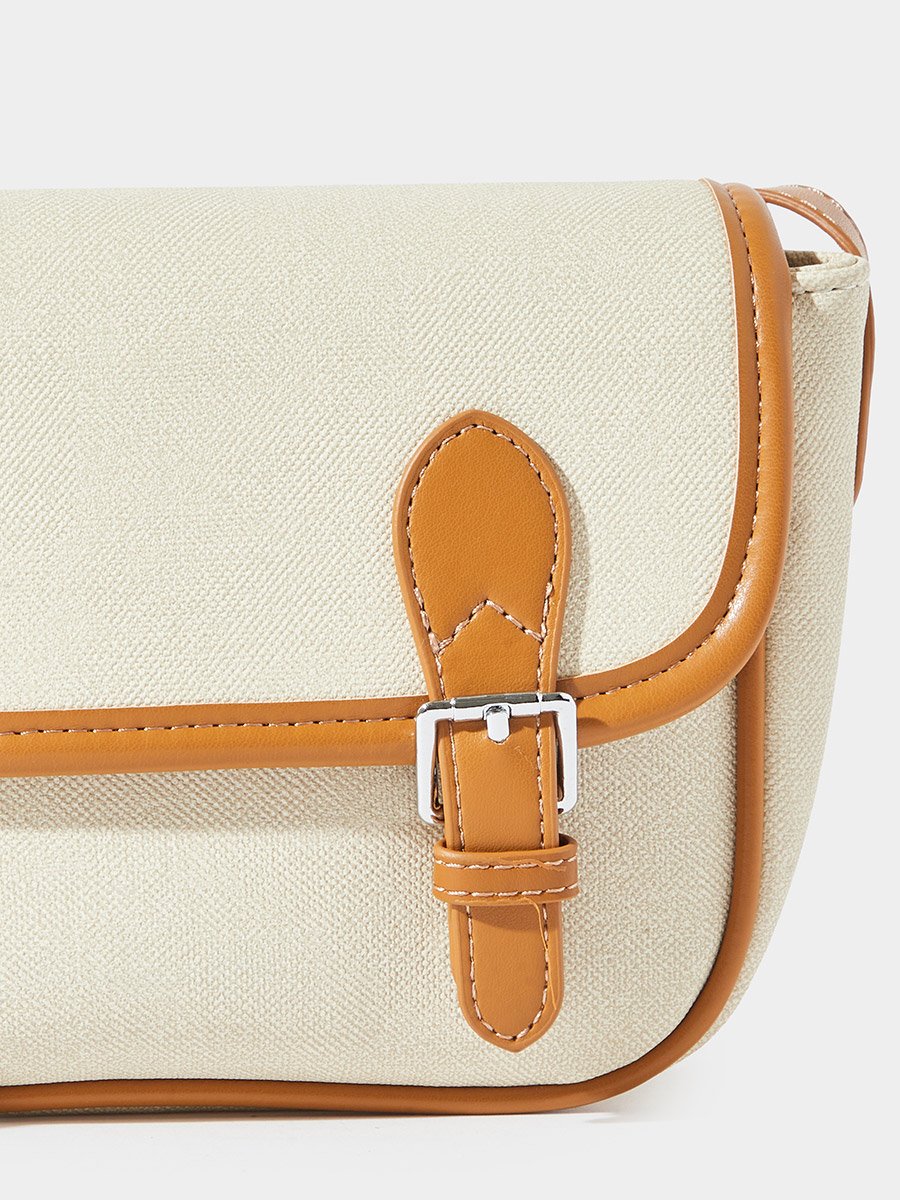 Cream Contrast Trim Flap Crossbody Bag