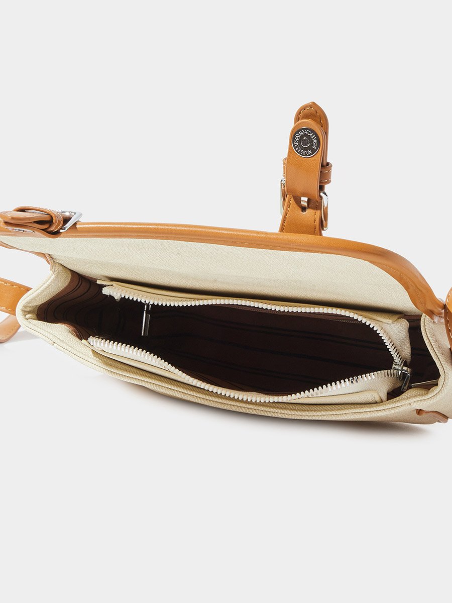 Cream Contrast Trim Flap Crossbody Bag