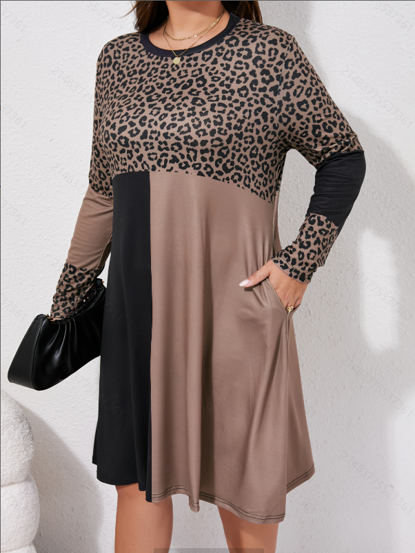 Plus Size Leopard Print Long Sleeve Nightdress