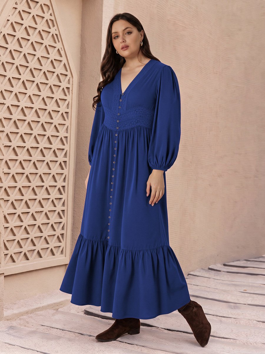 Plus Size Solid A-Line Maxi Dress