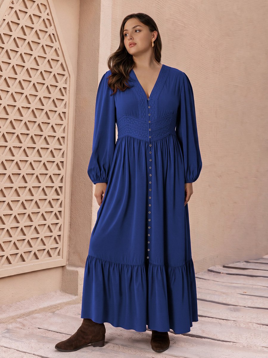 Plus Size Solid A-Line Maxi Dress