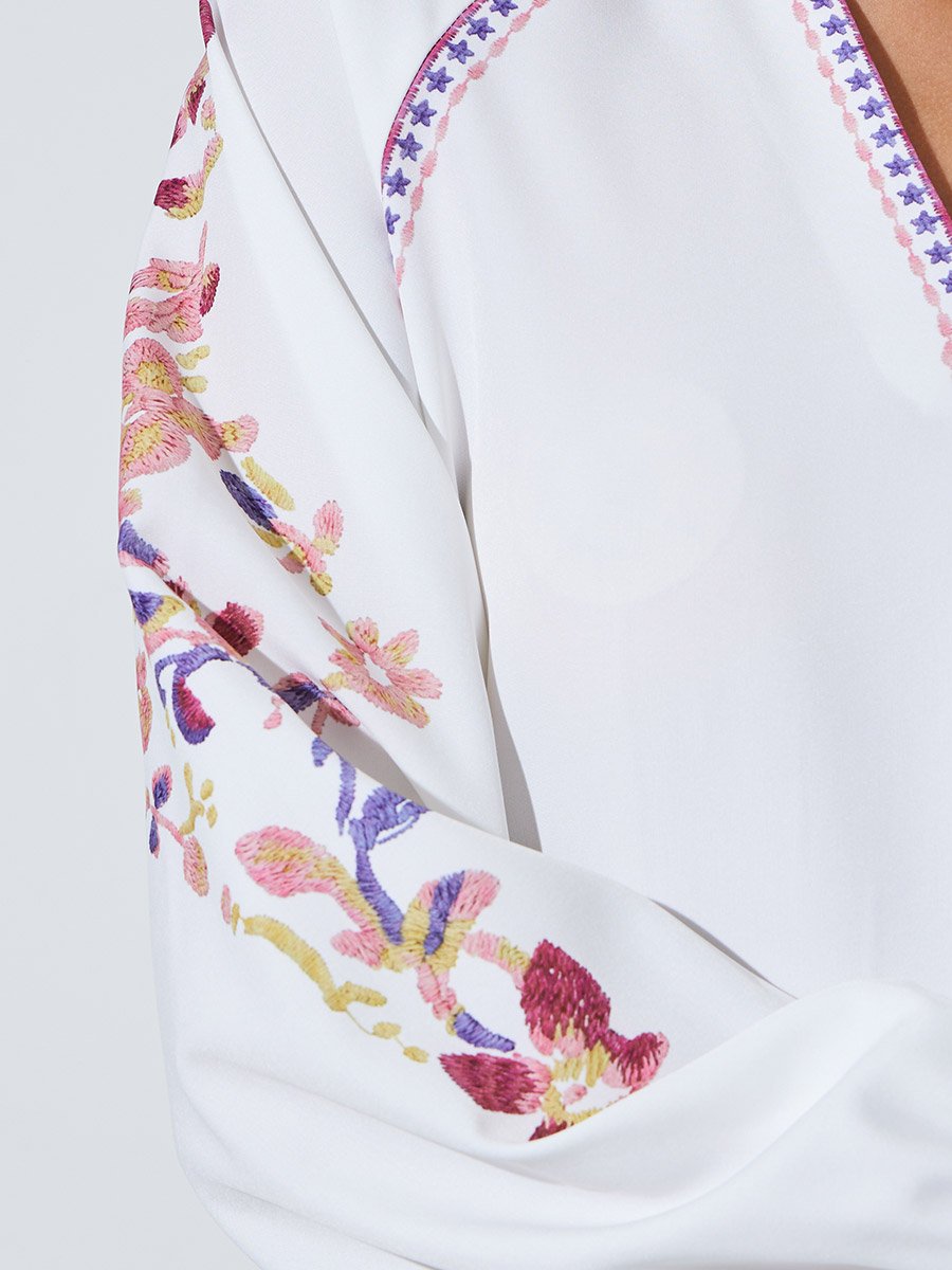 White Embroidered Long Sleeve Blouse
