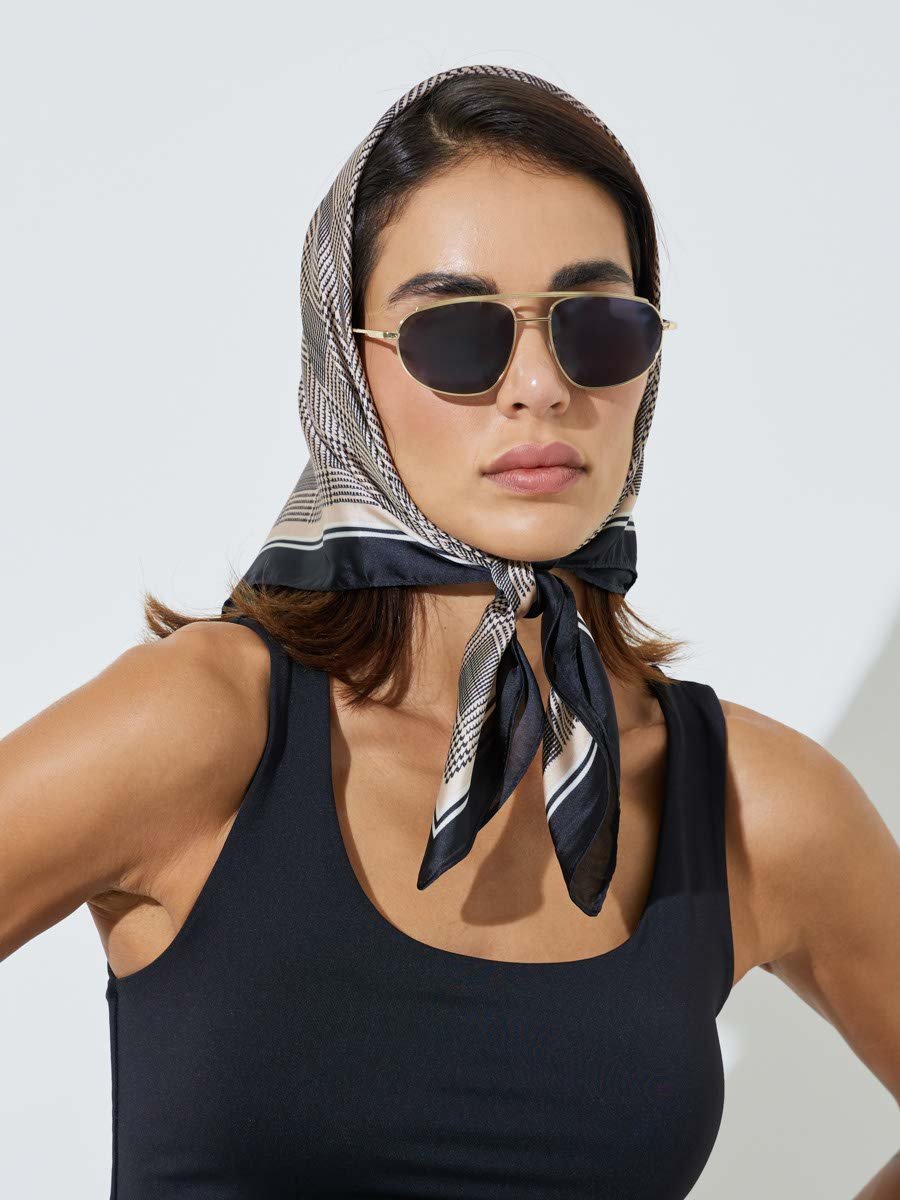 Brown Checked Head Scarf 