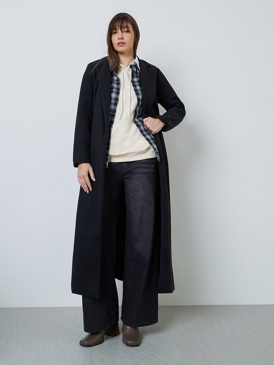 Black Regular Fit Wool-Like Coat