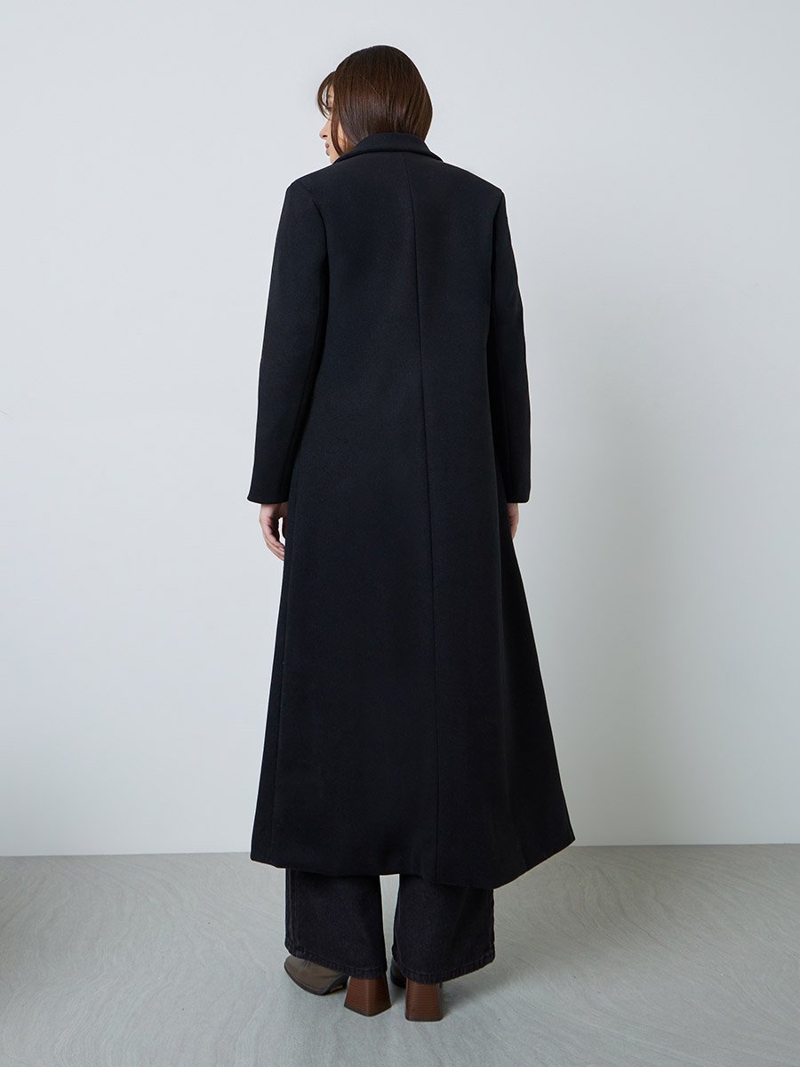 Black Regular Fit Wool-Like Coat