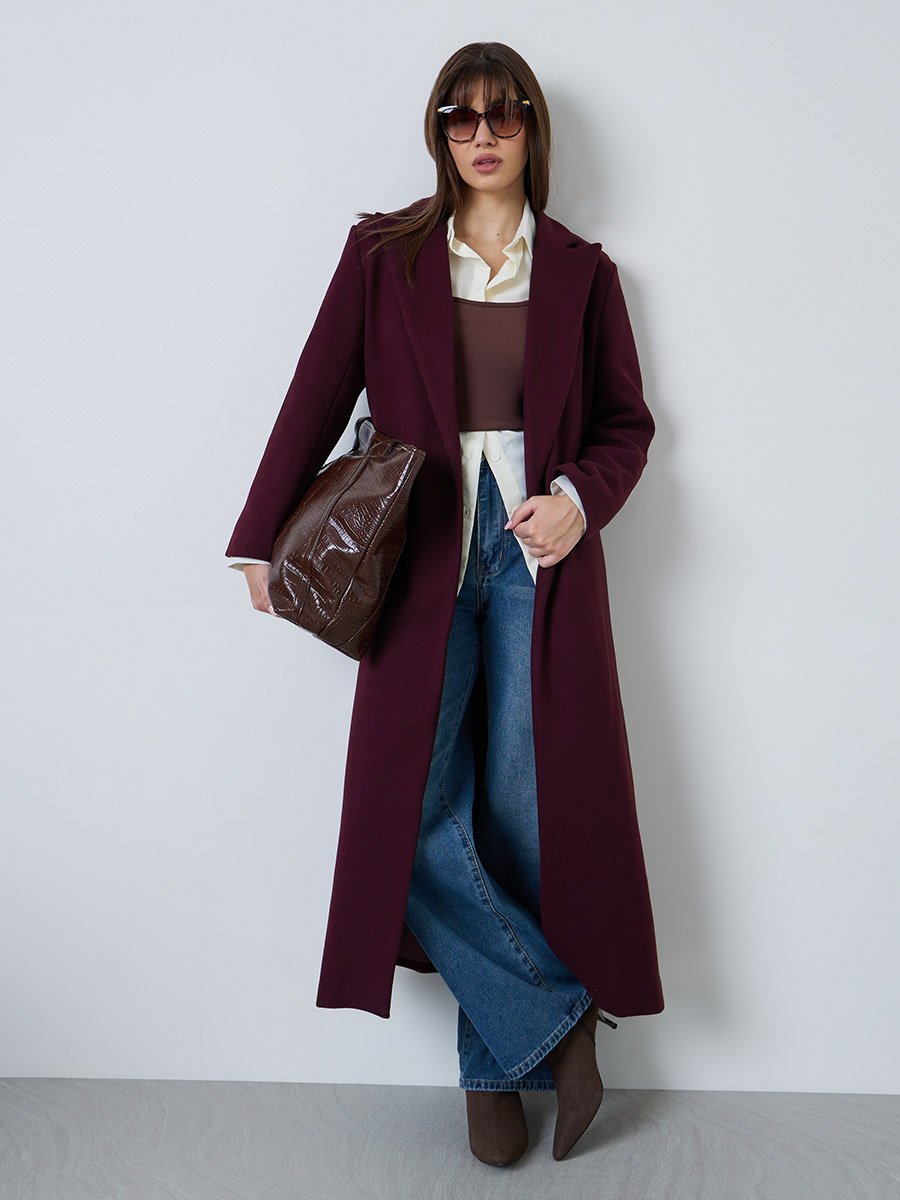 Burgundy Regular Fit Wool-Like Coat