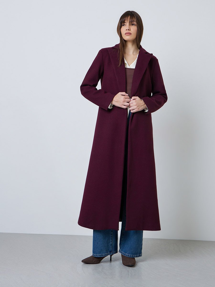 Burgundy Regular Fit Wool-Like Coat