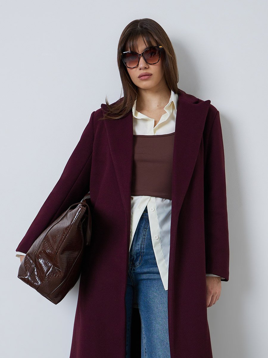 Burgundy Regular Fit Wool-Like Coat