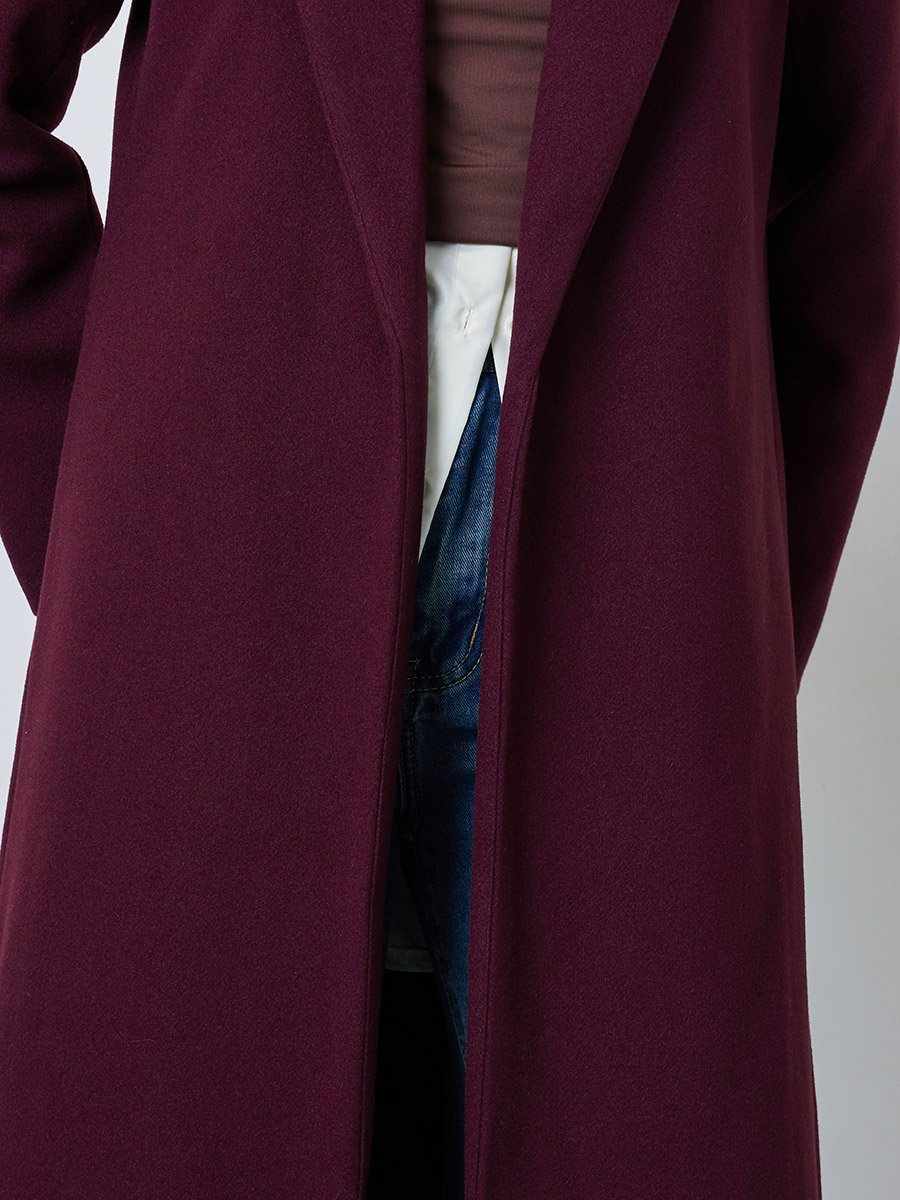 Burgundy Regular Fit Wool-Like Coat