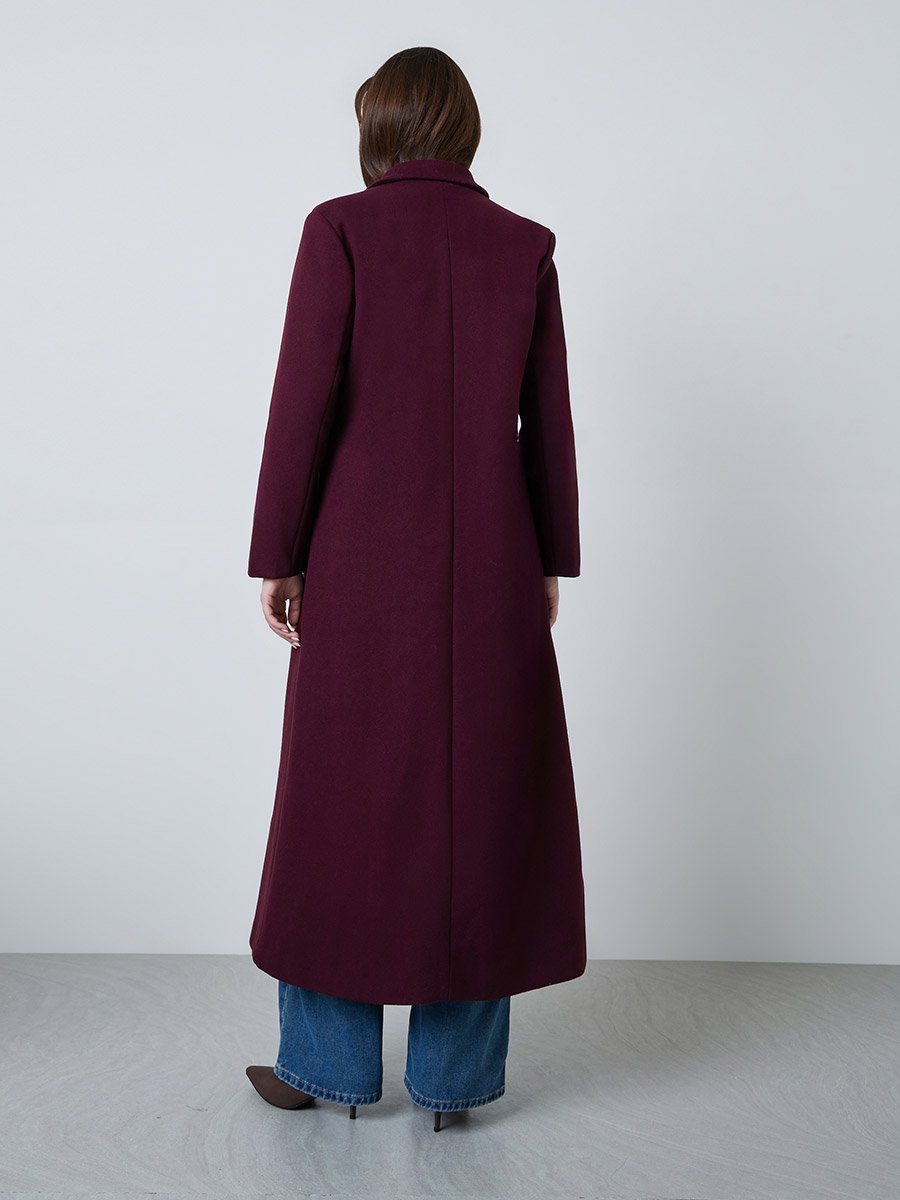 Burgundy Regular Fit Wool-Like Coat